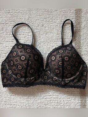 NWOT Aerie black nude lace Brooke plunge push up bra